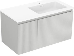 Mexen Rivel szafka łazienkowa 90 cm z umywalką Otis prawą, 1S, 1D, ryflowana, szara mat/biała mat - 91A23-09047-3-BBFF62-W18P01
