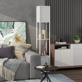HOMCOM Lampa stojąca w nowoczesnym designie, 2 półki, łańcuszek włącznika, 26 cm x 26 cm x 156 cm, biały | Aosom PL