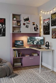 Różowy regał z narożnym biurkiem dla nastolatki kaszmir + różowy E0-W14
