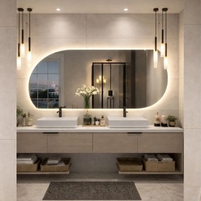 Lustro asymetryczne z podświetleniem MOON Twist LED | Różne rozmiary | Różne kolory : Kolor tafli szkła - Srebrny, Rozmiar - 100 x 42 cm