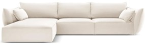 Beżowy aksamitny narożnik (lewostronny/z szezlongiem) Vanda – Mazzini Sofas