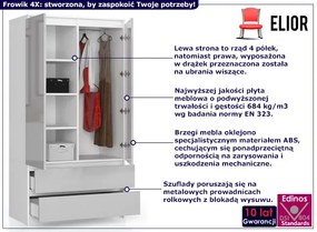 Szafa na ubrania z szufladami biały + metalik połysk - Frowik 4X