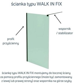 Ścianka prysznicowa Walk-in szkło satynowe matowe półokrągła 8 mm MOLIS Satin Moon MASSI | różne rozmiary : Kolor profili kabiny - chrom / srebrny, Szerokość ścianki - 90 cm , Typ montażu - WALK in FIX (Do ściany)