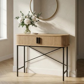 Konsola z rozsuwanymi drzwiami SCAVA, ryflowana, 100 x 35 x 80,5 cm