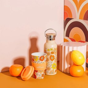 Pomarańczowa butelka dla dzieci ze stali nierdzewnej 500 ml 70s Floral – Sass &amp; Belle