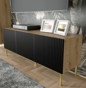 Szafka rtv artisan z czarnym lamelowym frontem - Melis 10X
