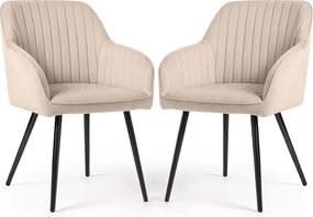 2x Welurowe krzesło tapicerowane z przeszyciami Beżowe FLORENCE Czarne nogi