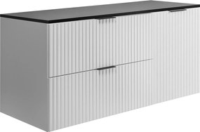 Zestaw łazienkowy: szafka z szufladami i szafka z drzwiami 57×46×120 cm, kolor: biały / blat czarny, uchwyt czarny