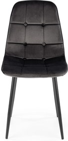 Krzesło Pikowane Welurowe Velvet czarne, czarne nogi, oparcie W160