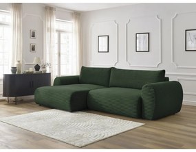Ciemnozielony sztruksowy rozkładany narożnik (lewostronny) Lucien – Bobochic Paris