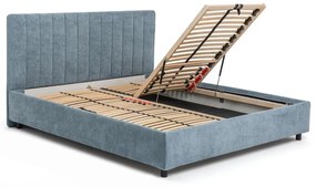 Niebieskie tapicerowane łóżko dwuosobowe ze schowkiem i stelażem 180x200 cm Myra Slim Line – Bonami Selection