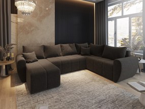 Masseno Narożnik MADISON z funkcją spania i pojemnikiem na pościel Narozniki U, Rozkładana sofa - Brązowy, SAWANA 16