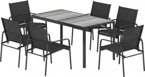 Outsunny Zestaw mebli ogrodowych komplet wypoczynkowy 150 x 80 cm stół z 6 oddychającymi krzesłami wygląd drewna stalowy stelaż Czarny | Aosom PL
