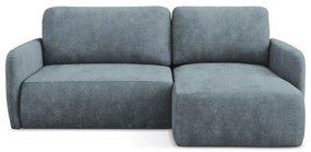 Szaroniebieski narożnik rozkładany z tkaniny szenilowej ze schowkiem (prawostronny/z szezlongiem) Lilo – Makamii