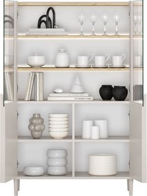 Witryna Amilio 100 cm dwudrzwiowa na nóżkach - kaszmir / dąb olejowany / uchwyty kaszmir