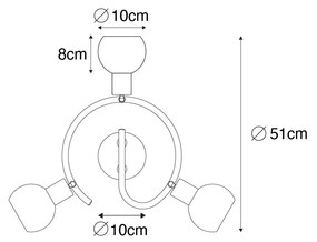 Lampa sufitowa czarna 44,5 cm z przydymionym szkłem i drewnem 3-punktowym - Vidro Nowoczesny Oswietlenie wewnetrzne