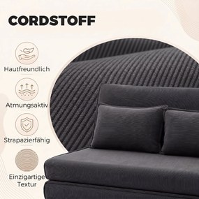 HOMCOM Fotel podłogowy z oparciem, sztruksowa rozkładana sofa jako łóżko dla gości, regulowane oparcie, szerokie siedzisko, ciemnoszary | Aosom PL