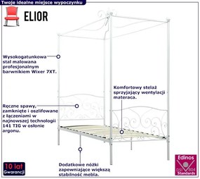 Białe rustykalne łóżko z baldachimem 90x200 cm - Ifrexi