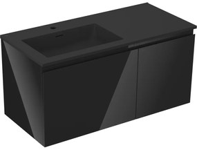 Mexen Orio szafka łazienkowa 100 cm z umywalką Otis lewą, 1S, 1D, czarna połysk/czarna mat - 91A13-10047-3-BBFF70-W18L71
