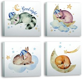 Obrazy zestaw 4 szt. 30x30 cm Good Night – Wallity