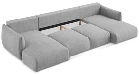 Jasnoszary rozkładany narożnik z tkaniny szenilowej (w kształcie litery U) Leila – Makamii