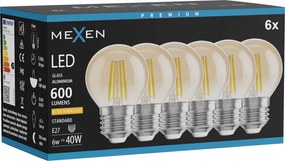 Mexen Vintis 6x żarówka filament LED E27, G45, 6W, Ciepła - 2200K, 600 lm, amber - L156-E27-0622-50x06