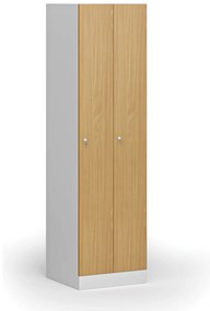 Szafka ubraniowa wąska, 2-drzwiowa, 1850 x 500 x 500 mm, demontaż, zamek cylindryczny, drzwi laminowane, buk