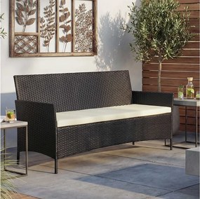 3-osobowa ławka ogrodowa z rattanu syntetycznego Hamar, antracyt, poduszki kremowe