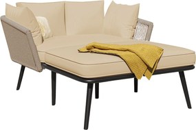 Leżak, kanapa ogrodowa - ze stali ocynkowanej i plecionej liny - 2 miejsca - Khaki