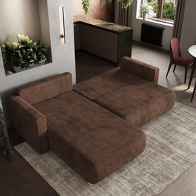 Masseno Narożnik TURIN z funkcją spania i pojemnikiem na pościel Narozniki L, Rozkładana sofa - Brązowy, POSO 06