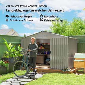 Outsunny Schowek na narzędzia z metalu z drzwiami przesuwnymi i oknami wentylacyjnymi, 277 x 195 x 192 cm, Szary
