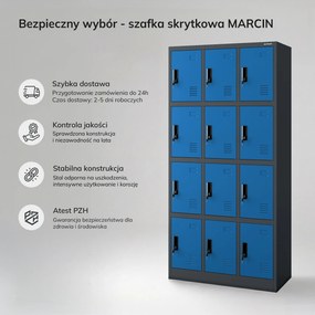 Szafka skrytkowa socjalna BHP antracytowo-niebieska, 900x1850x400 mm: MARCIN