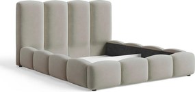 BESILIO Łóżko chmurka z pojemnikiem i stelażem 120x200 Puffy - welurowe łóżko tapicerowane - Jasnoszary