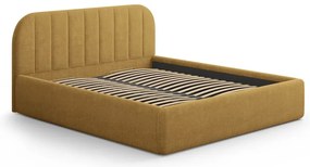Musztardowe tapicerowane łóżko dwuosobowe ze schowkiem ze stelażem 160x200 cm Juno – Windsor &amp; Co Sofas