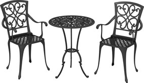 Outsunny 3-częściowy zestaw bistro ogrodowy okrągły stół z 2 krzesłami otwór na parasol, antyczny z odlewu aluminium | Aosom PL