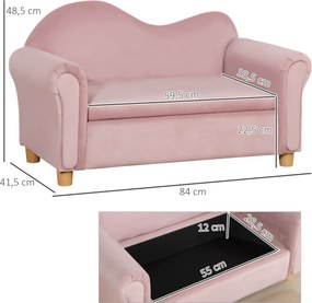 HOMCOM Sofa Dziecięca z Przestrzenią Do Przechowywania 84x415x485cm Różowa | Aosom PL