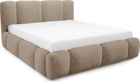 FURNISTAR BIANNO - 140 x 200. Łóżko tapicerowane z pojemnikiem na pościel, dwuosobowe ze stelażem, wygląd boxspring, bez materaca, do sypialni- Taupe