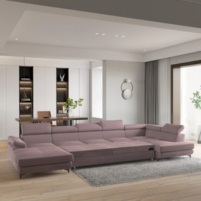 Masseno Narożnik MONTIVA z funkcją spania i pojemnikiem na pościel Narozniki U, Rozkładana sofa - Wrzosowy, MONOLITH 62
