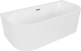 Mexen Sella wanna wolnostojąca przyścienna ryflowana 150 x 75 cm, biała mat, przelew różowe złoto - 52711507501-60