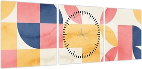 Obraz - Abstrakcja z wzorami retro (z zegarem) (90x30 cm)