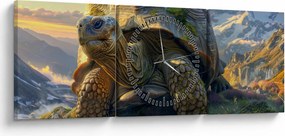 Obraz - Żółw i górski krajobraz (z zegarem) (90x30 cm)