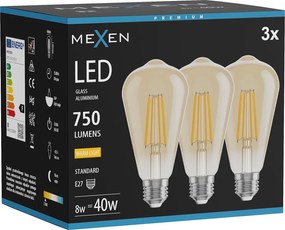 Mexen Vintis 3x żarówka filament LED E27, ST64, 8W, Ciepła - 2700K, 750 lm, amber - L152-E27-0827-50x03