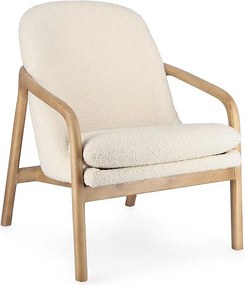 Biały fotel z tkaniny z efektem bouclé, rama z drewna kauczukowego - ELAIDE