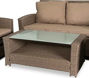 Zestaw Mebli Ogrodowych FLORYDA Beżowy Sofa Krzesła Pufy Stolik Tarasowy Technorattan Nowoczesny