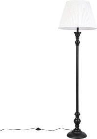 Lampa stojąca czarna z plisowanym abażurem białym 45 cm - Classico