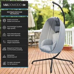 Fotel bujany podwieszany MIADOMODO szary, nośność 160 kg