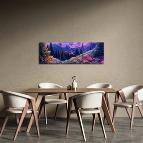 Obraz - Fioletowy krajobraz przy pełni księżyca (z zegarem) (90x30 cm)