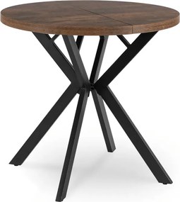 Stół Okrągły Rozkładany DORIAN 80-160 cm Dąb Rustykalny/Czarny Loft