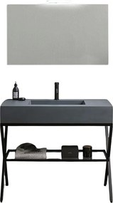 Nowoczesna szafka łazienkowa stojąca w kolorze szarym "Petra" z lustrem, umywalką i szklaną półką 100 cm