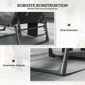 Outsunny Składany leżak szeroki leżak ogrodowy z 5-stopniowo regulowanym oparciem, wyściełanym materacem, poduszką na głowę, kieszenią boczną | Aosom PL